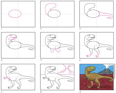 Easy Cute T Rex Step Easy Cute T Rex Dinosaur Drawing