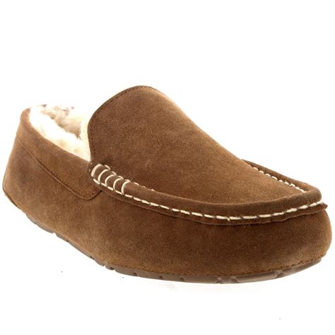 Mens Genuine Australian Suede Sheepskin Fur Loafers Moccasin Slippers ...