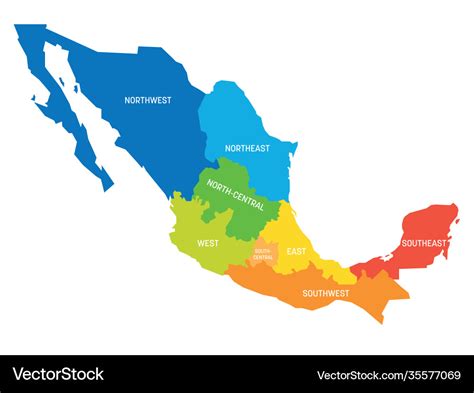 Mexico - map regions Royalty Free Vector Image