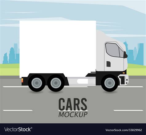 Truck mockup car vehicle in road icon Royalty Free Vector