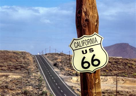 Route 66 Road Sign On Wooden Pole California Usa Stock Photo - Download ...