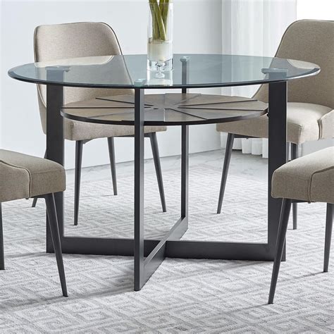 Prime Olson SS Contemporary Round Glass Dining Table with Iron and ...