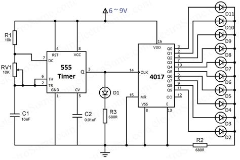 LED Chaser using 4017 Counter and 555 Timer