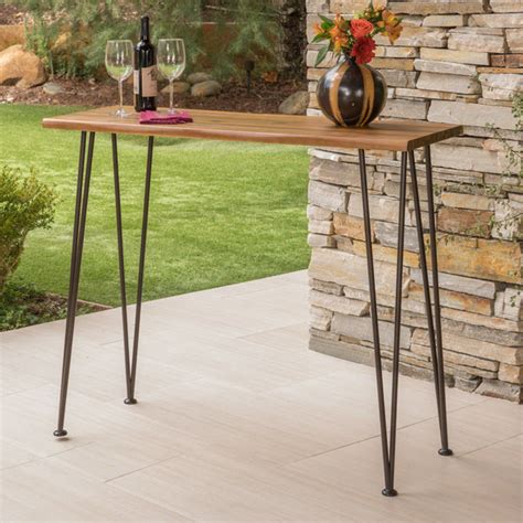 Outdoor Rustic Industrial Acacia Wood Bar Table with Metal Hairpin Leg ...