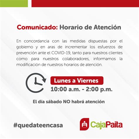 Comunicado: Modificación de Horario - Caja Paita