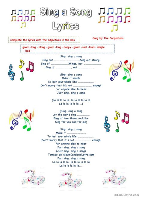 Sing a Song Lyrics song and nursery…: English ESL worksheets pdf & doc