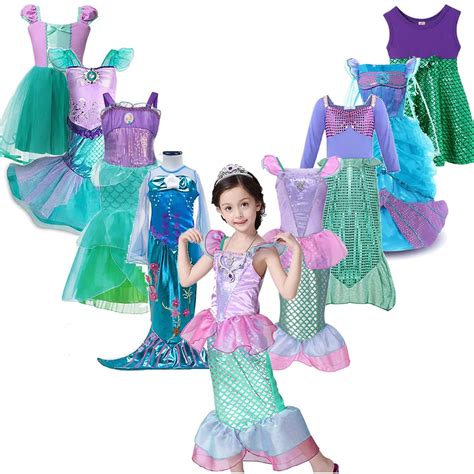 Girls Little Mermaid Ariel Princess Dress Cosplay Costumes For Kids ...