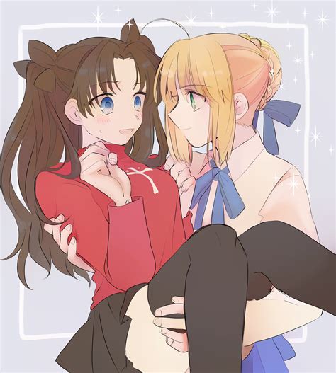 Saber carrying Rin Tohsaka holding her in her arms by アオ | Fate (Type ...