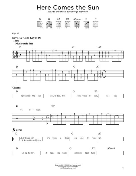 Here Comes The Sun by The Beatles - Guitar Rhythm Tab - Guitar Instructor