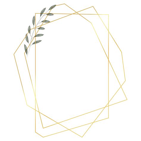 Golden geometric frame with green leaves in watercolor style. Luxury ...