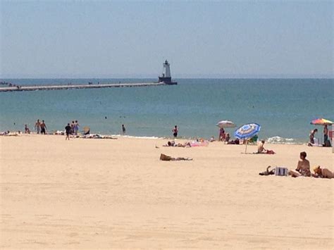 Stearns Beach, Ludington, Michigan on a beautiful July day with North ...