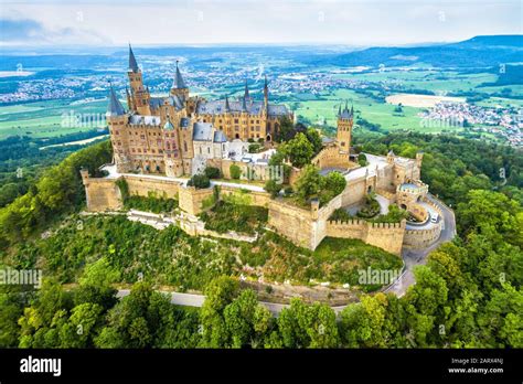 Hohenzollern Castle on mountain, Germany. This castle is a famous ...