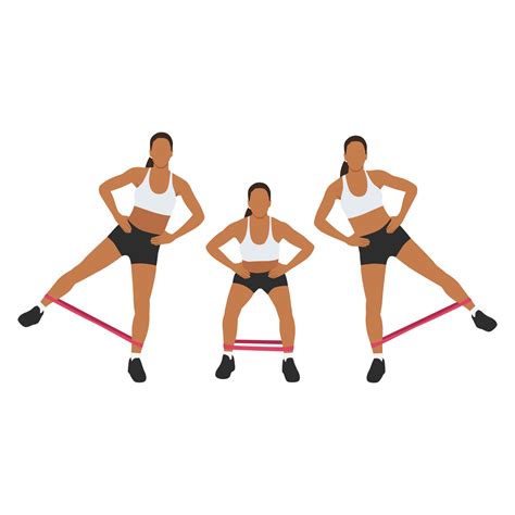 Woman doing Resistance band squat leg abduction exercise. Flat vector ...