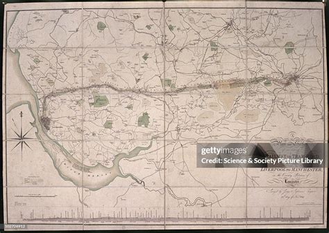 Map of the Liverpool and Manchester Railway showing the line as... News ...