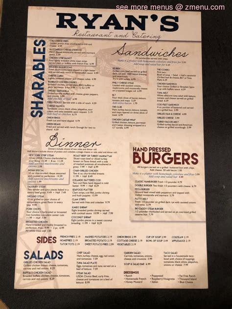 Menu at Ryan’s Restaurant & Catering, Wauseon