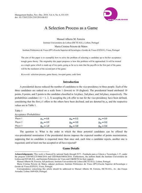 (PDF) A Selection Process as a Game