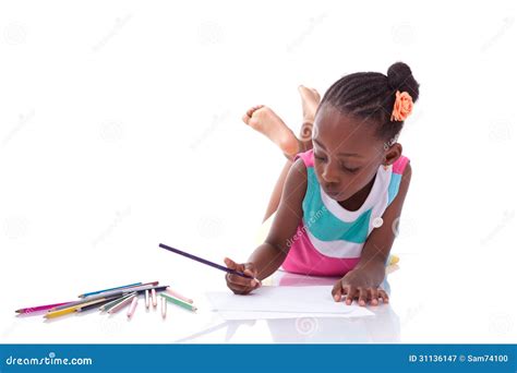 Cute Black African American Little Girl Drawing - African People ...