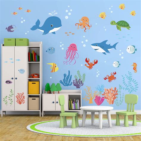 Buy decalmile Under The Sea Dolphin Fish Wall Stickers Kids Room Wall ...