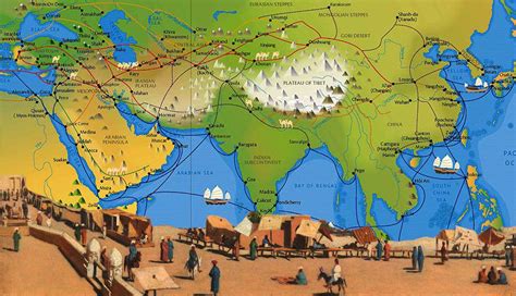 Map Of Silk Road Routes Connecting Asia To Europe Stock Photo Download ...