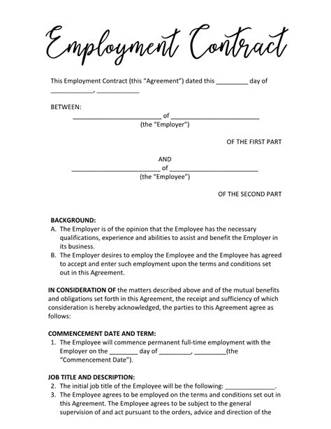 Employment contract contract of employment employment agreement ...