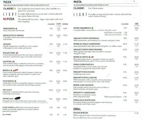 Menu at Prezzo pizzeria, Glasgow, Glasgow Fort Shopping Park