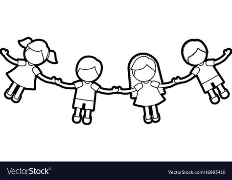 Children Holding Hands Black And White Clipart