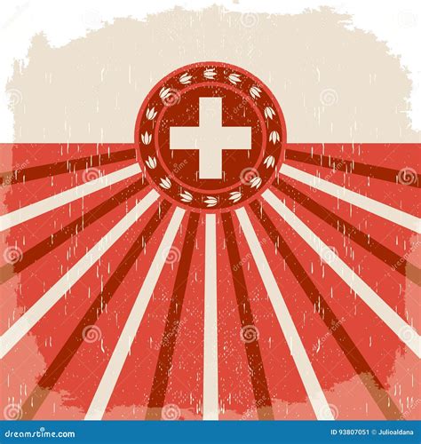 Switzerland Vintage Old Poster With Swiss Flag Colors Cartoon Vector ...