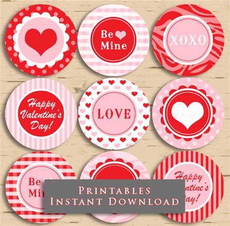 Valentine's Day Printable Cupcake Toppers Party Cute Valentine 2.5 Inch ...