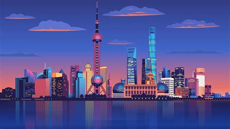 Shanghai City Wallpaper 4K, Illustration, Shanghai Night