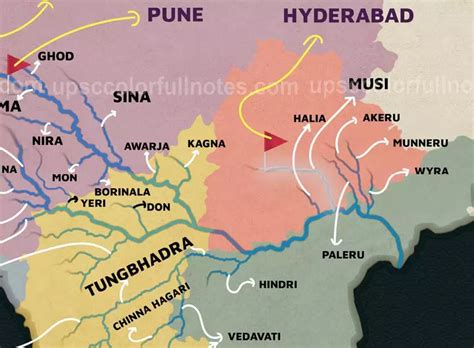 Detailed Krishna river [Map] - UPSC Colorfull notes