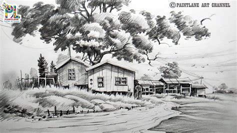 How to Draw and Shade A Scenery Drawing With Pencil | Easy Pencil Art ...