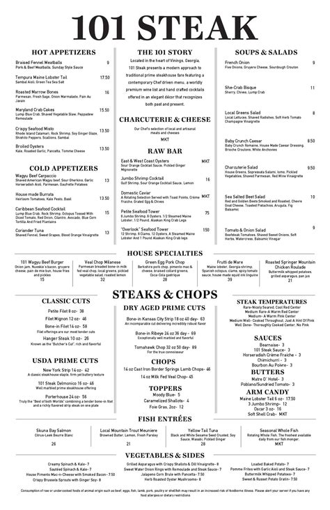 Scope the Classic Steakhouse Menu for Vinings's 101 Steak - Eater Atlanta