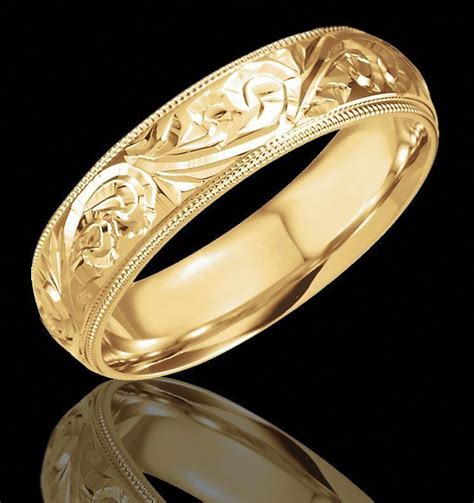 6MM Hand Engraved 14K Yellow Gold Wedding Band #GoldBullion | Wedding ...