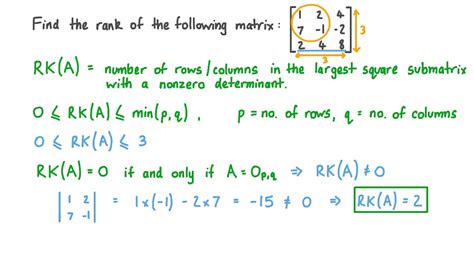 Question Video: Finding the Rank of a 3 × 3 Matrix Using Determinants ...