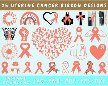 UTERINE CANCER CLIPART BUNDLE | Peach Awareness Ribbon SVG, PNG | 25 ...