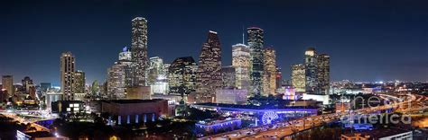 Aerial Houston Skyline Night Pano Photograph by Bee Creek Photography ...