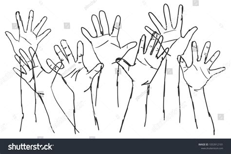 Vector Sketch Many Hands Raised High Stock Vector (Royalty Free ...