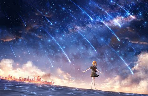 HD wallpaper: anime, anime girls, starry night, one person, star ...