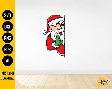 Peeking Santa Claus SVG Cute Christmas Wall Art Decal | Etsy