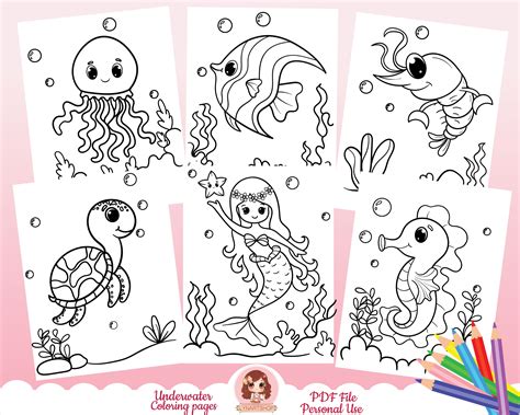 Underwater Coloring Pages Under the Sea Animals Cute Sea - Etsy Australia