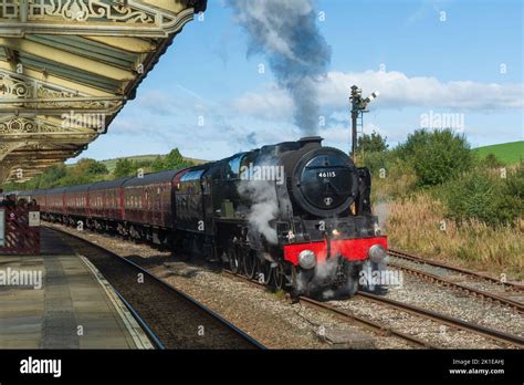 The LMS Royal Scot class 46115 Scots Guardsman at Hellifield station ...