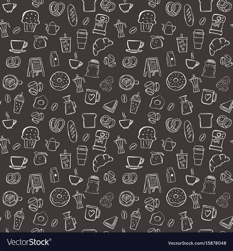 Coffee shop seamless pattern background set Vector Image