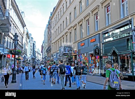 commercial street Vaci Utca Belvaros Pest Budapest Hungary Stock Photo ...