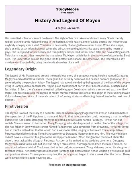 History And Legend Of Mayon Free Essay Example