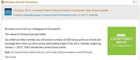 Increase in Marriott Rewards Platinum Arrival Gift to 400 Points at ...