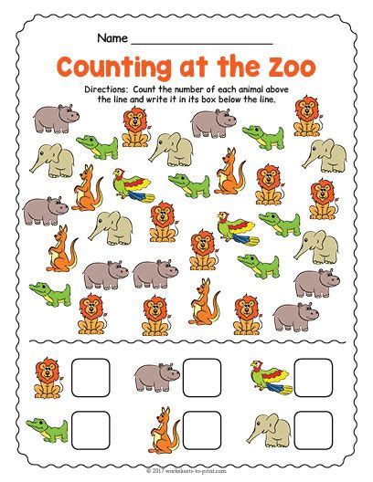 Free Printable At the Zoo Counting Worksheet | Zoo animals preschool ...