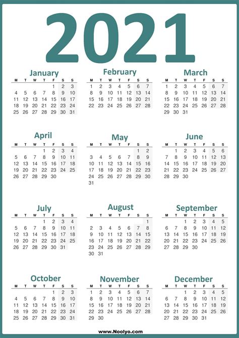 Printable Calendars 2021 Free Weekday Starts On Monday