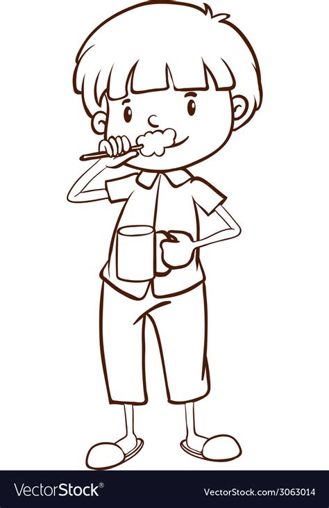 A plain sketch of boy brushing his teeth Vector Image