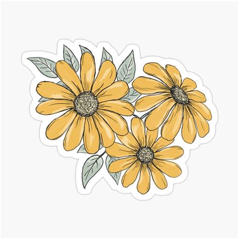 three yellow flowers with green leaves sticker