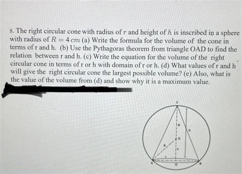 Solved 8. The right circular cone with radius of r and | Chegg.com